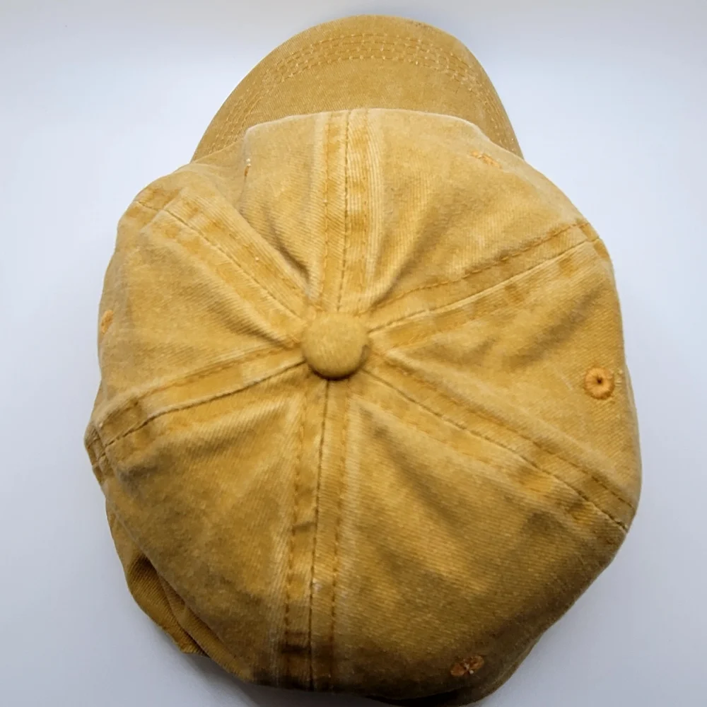 Bee Embroidered Cotton Baseball Cap Mustard Yellow Adjustable Hat